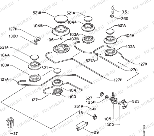 Взрыв-схема плиты (духовки) Zanussi ZBG509SS - Схема узла Functional parts 267