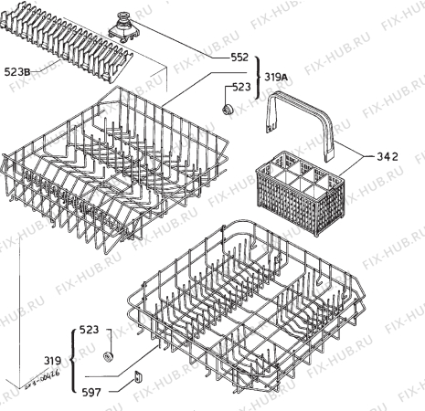 Взрыв-схема посудомоечной машины Faure LVO102W - Схема узла Basket 160