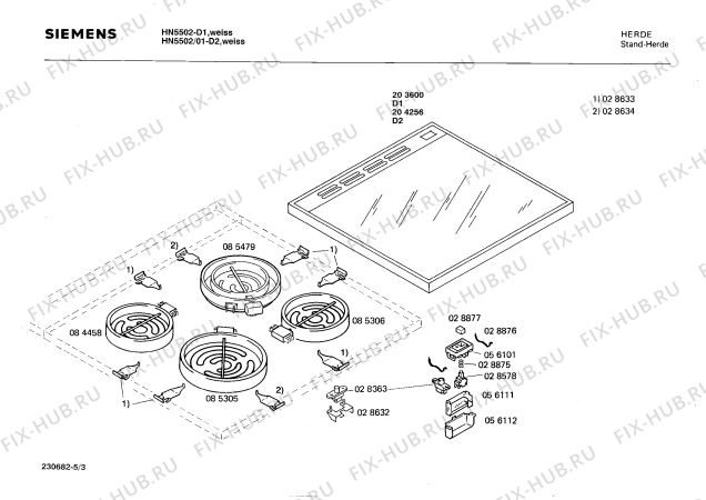 Взрыв-схема плиты (духовки) Siemens HN5502 - Схема узла 03
