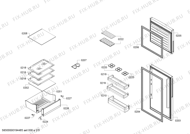 Схема №2 BD2033W3VV с изображением Дверь морозильной камеры для холодильника Bosch 00688014