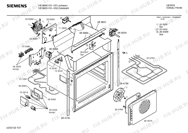 Взрыв-схема плиты (духовки) Siemens HE38061 - Схема узла 02