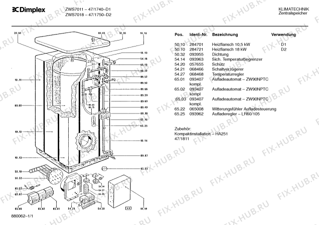 Схема №1 47/1740 ZWS7011 с изображением Нагревательный элемент Bosch 00284701