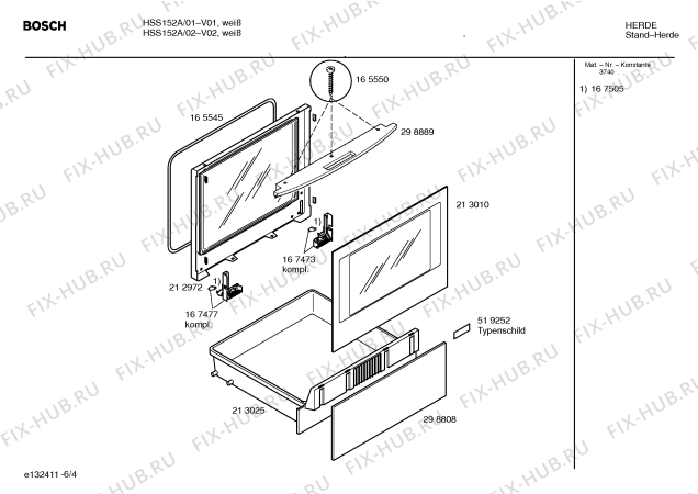 Схема №5 HSS152A с изображением Инструкция по эксплуатации для электропечи Bosch 00520091
