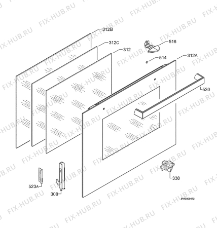Взрыв-схема плиты (духовки) Ikea FOV10P 401-522-37 - Схема узла Door 003