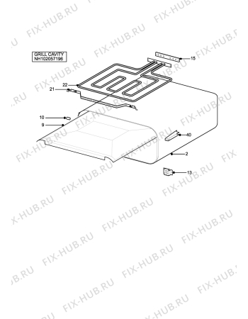 Взрыв-схема плиты (духовки) Tricity Bendix SB422W (FANFARE) - Схема узла H10 Grill cavity assy