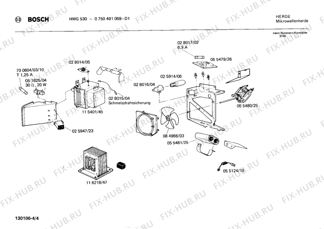 Взрыв-схема микроволновой печи Bosch 0750491059 HMG530 - Схема узла 04