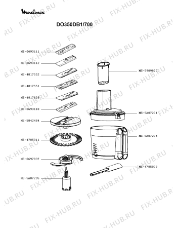 Взрыв-схема кухонного комбайна Moulinex DO350DB1/700 - Схема узла 4P003596.8P2