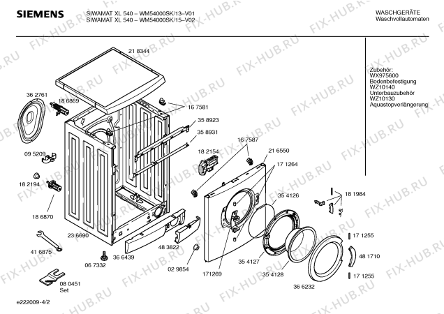Схема №4 WM54000SK SIWAMAT XL540 с изображением Инструкция по установке и эксплуатации для стиральной машины Siemens 00583196