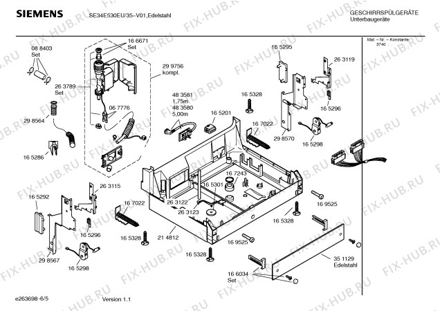 Взрыв-схема посудомоечной машины Siemens SE34E530EU - Схема узла 05