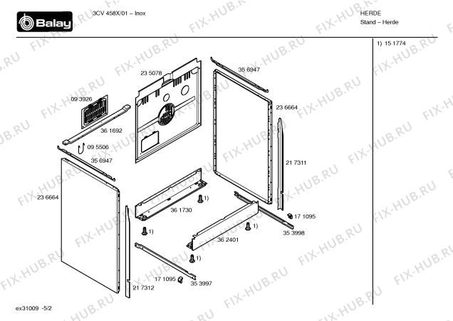 Взрыв-схема плиты (духовки) Balay 3CV458X - Схема узла 02