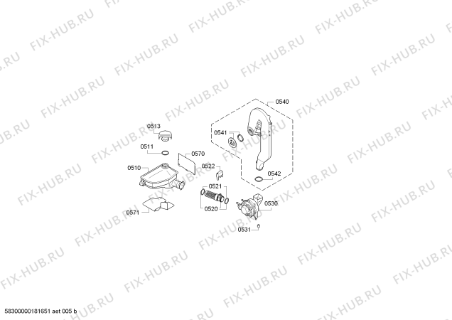 Взрыв-схема посудомоечной машины Bosch SMU86P55DE Exclusiv made in Germany - Схема узла 05