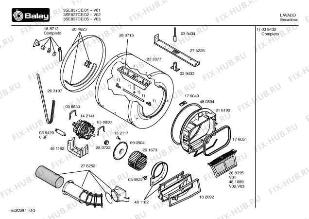 Схема №3 3SE837B с изображением Барабан для электросушки Bosch 00217065