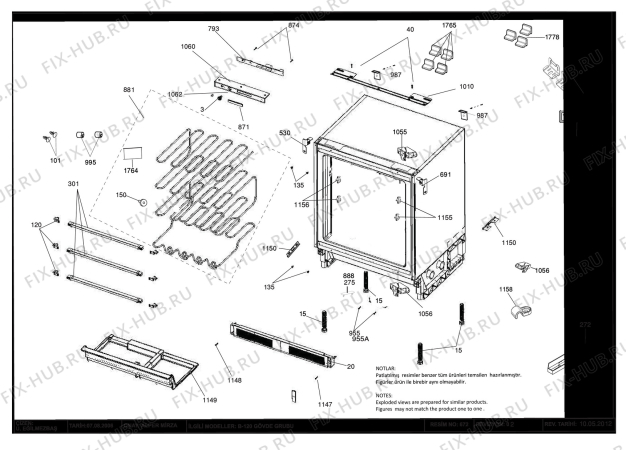 Взрыв-схема холодильника Beko BU1201 (7248546919) - CABINET ASSEMBLY (B-120 FREEZER / BUILT-IN)