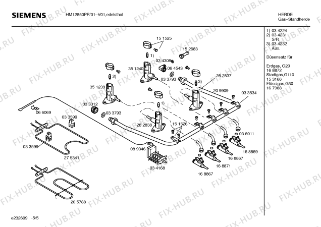 Взрыв-схема плиты (духовки) Siemens HM12850PP - Схема узла 05