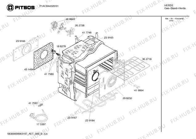 Схема №5 P1ACB44320 Pitsos с изображением Инструкция по эксплуатации для плиты (духовки) Bosch 00587520