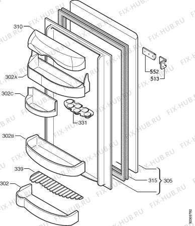 Взрыв-схема холодильника Tricity Bendix BL493W - Схема узла Door 003