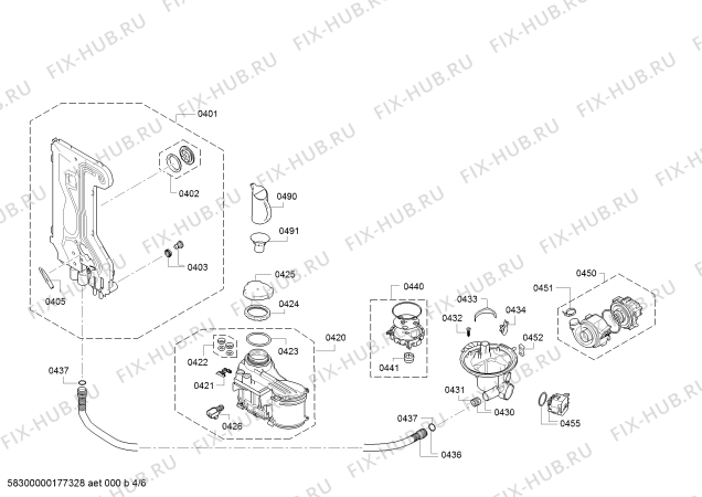 Взрыв-схема посудомоечной машины Bosch SPS40X92RU, Made in Germany; Aqua Stop - Схема узла 04