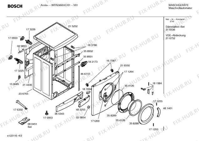 Схема №4 WFR2460UC Axxis+ с изображением Таблица программ для стиральной машины Bosch 00581171