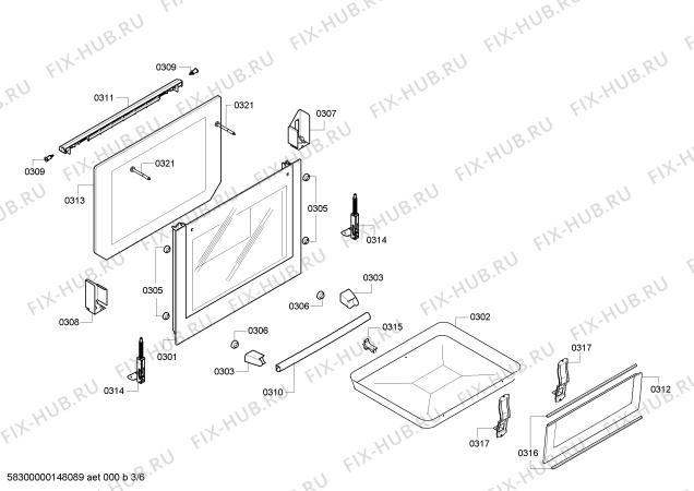 Взрыв-схема плиты (духовки) Siemens HR74W525N - Схема узла 03