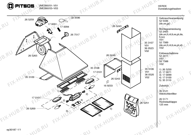 Схема №1 2MEB90 с изображением Инструкция по эксплуатации для вытяжки Bosch 00525336