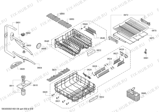 Взрыв-схема посудомоечной машины Siemens SN68P068DE Extraklasse, Made in Germany - Схема узла 06