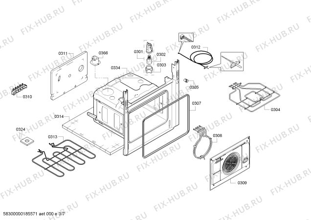 Взрыв-схема плиты (духовки) Bosch HCA744620R - Схема узла 03