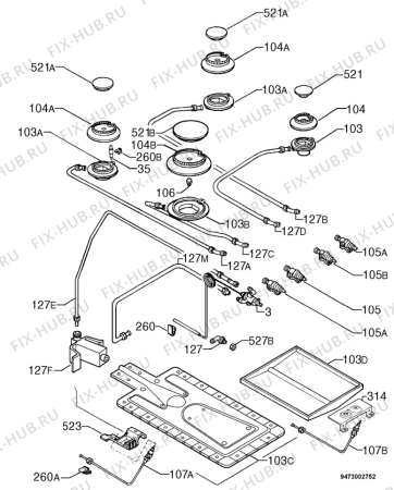 Взрыв-схема плиты (духовки) Parkinson Cowan SIG224GW - Схема узла Functional parts 267