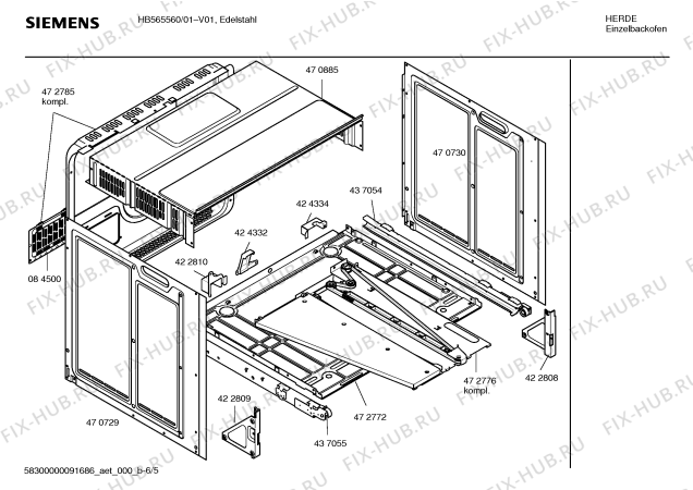 Схема №4 HB565560 с изображением Противень для духового шкафа Siemens 00472775