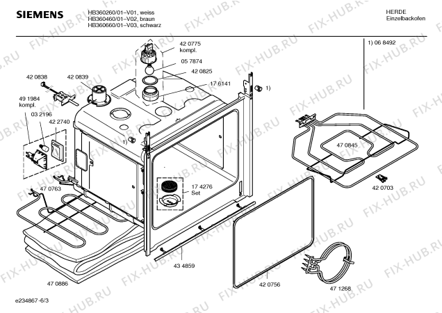Взрыв-схема плиты (духовки) Siemens HB360460 - Схема узла 03