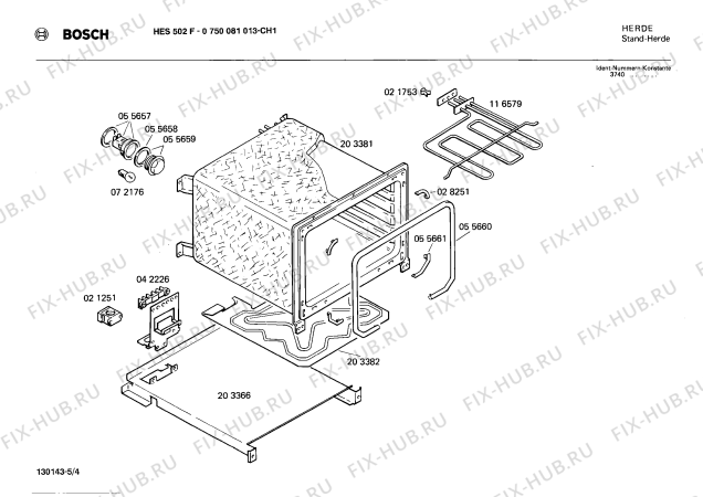 Взрыв-схема плиты (духовки) Bosch 0750081013 HES502F - Схема узла 04