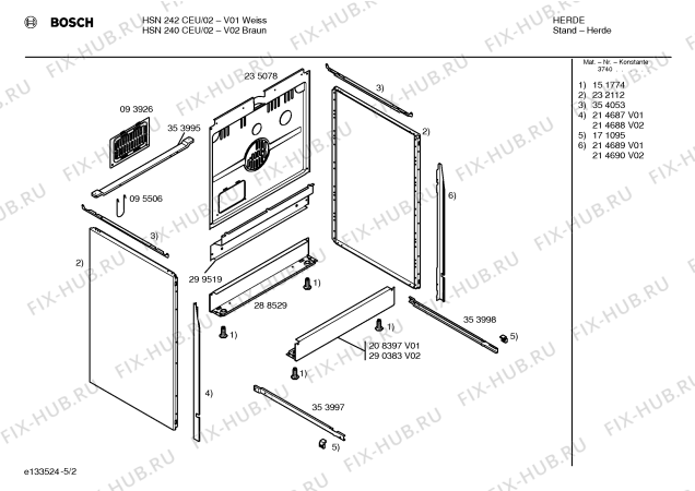 Схема №5 HSN240CEU с изображением Панель управления для электропечи Bosch 00354190