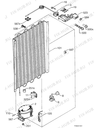 Взрыв-схема холодильника Urania U200KA - Схема узла Cooling system 017