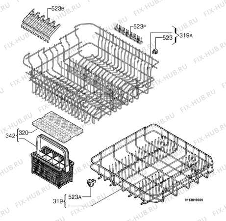 Взрыв-схема посудомоечной машины Faure LVI572W - Схема узла Basket 160