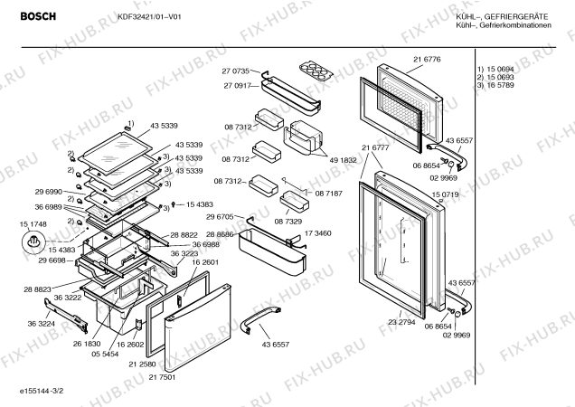 Схема №3 KDF32421 с изображением Поднос для холодильной камеры Bosch 00491832