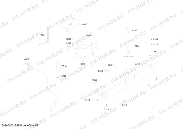 Взрыв-схема холодильника Bosch KDN42PI111 REF BOSCH ECO-TT425 IX 220V/60HZ - Схема узла 03