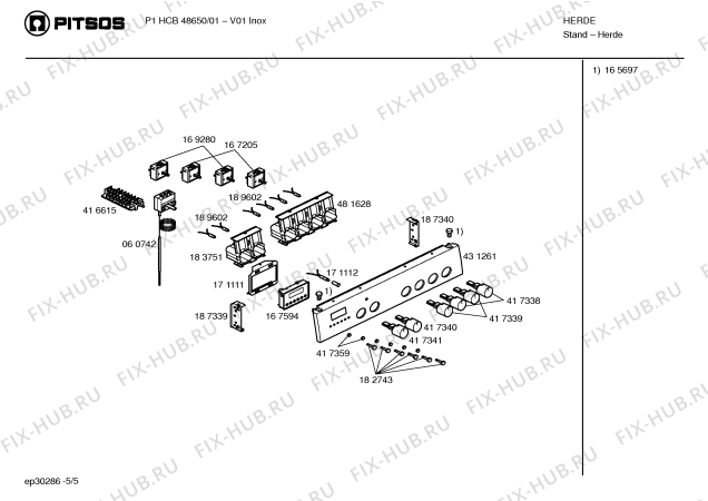 Взрыв-схема плиты (духовки) Pitsos P1HCB48650 - Схема узла 05