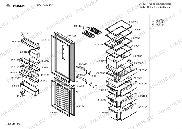 Взрыв-схема холодильника Bosch KGU3420IE - Схема узла 02