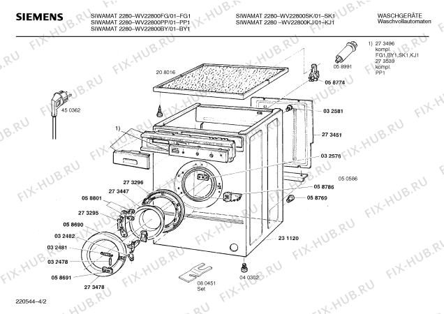 Взрыв-схема стиральной машины Siemens WV22800FG SIWAMAT 2280 - Схема узла 02