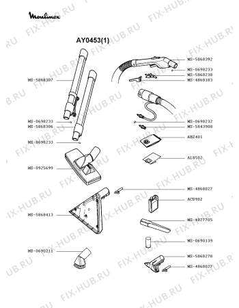 Взрыв-схема пылесоса Moulinex AY0453(1) - Схема узла MP002353.0P3