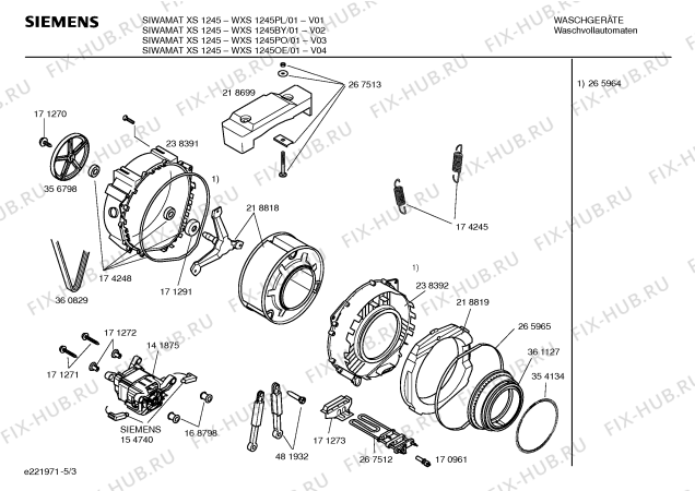 Схема №5 WXS1245PL SIEMENS SIWAMAT XS1245 с изображением Инструкция по установке и эксплуатации для стиралки Siemens 00582612