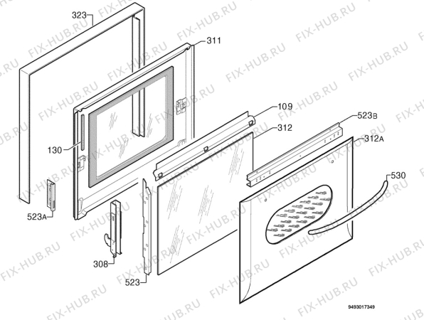 Взрыв-схема плиты (духовки) Rex Electrolux FMS0100XE - Схема узла Door 003