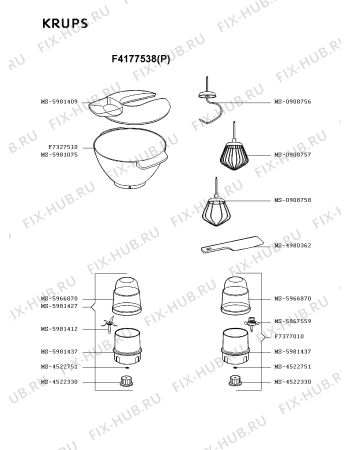 Взрыв-схема кухонного комбайна Krups F4177538(P) - Схема узла ZP000536.3P2