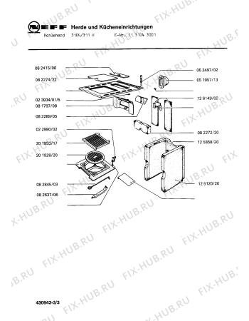 Схема №3 1134043201 3404/311H с изображением Огнеупорный камень для духового шкафа Bosch 00082272