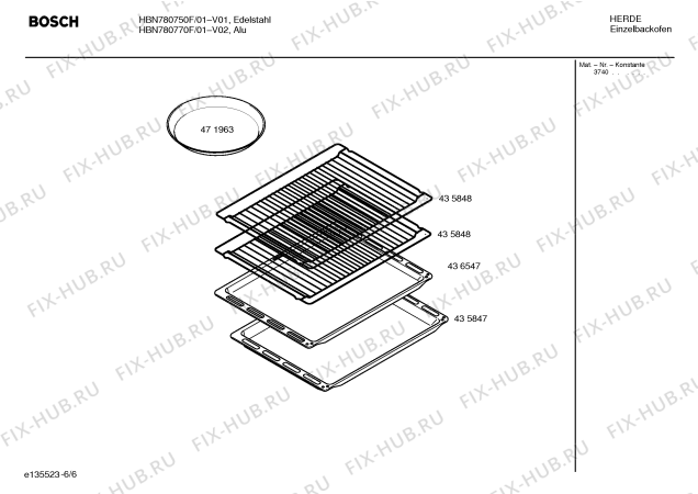 Схема №6 HBN760570F с изображением Ручка двери для плиты (духовки) Bosch 00438321