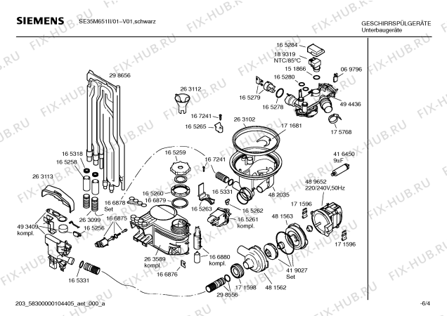 Взрыв-схема посудомоечной машины Siemens SE35M651II - Схема узла 04