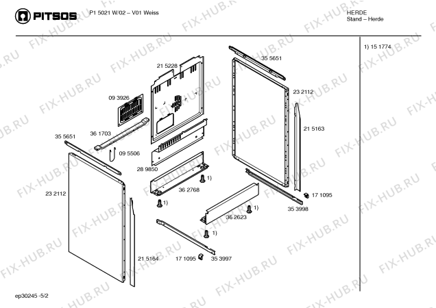 Схема №4 P1HSB21320 с изображением Корпус духовки для электропечи Bosch 00236671