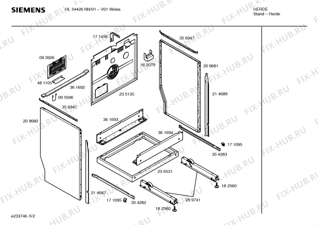 Взрыв-схема плиты (духовки) Siemens HL54426NN - Схема узла 02