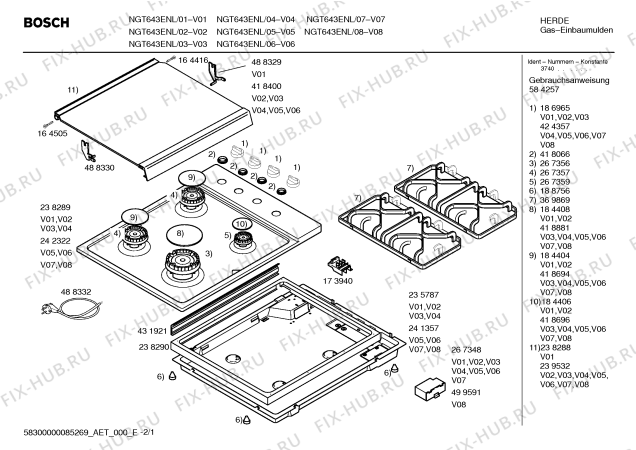 Схема №1 NGT643ENL Bosch с изображением Столешница для плиты (духовки) Bosch 00242322