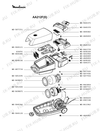 Взрыв-схема пылесоса Moulinex AA212F(0) - Схема узла 1P002386.9P2