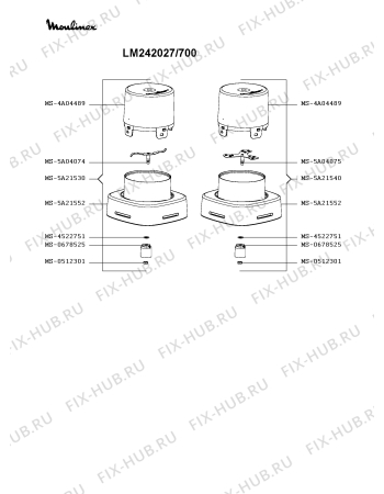 Взрыв-схема блендера (миксера) Moulinex LM242027/700 - Схема узла QP005075.0P3